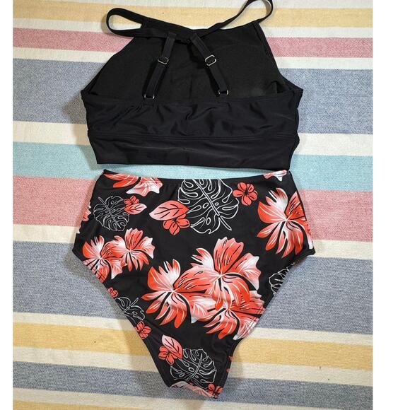 NWOT High-Neck Bikini Set – Floral & Black (Size S) - Picture 2 of 7